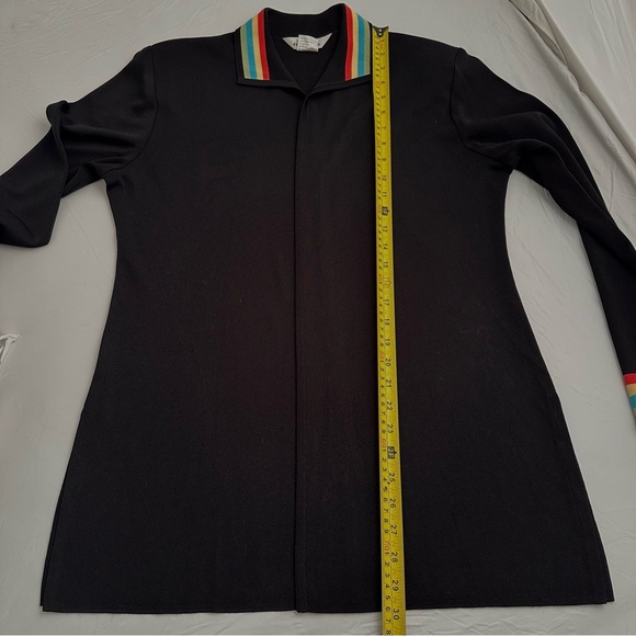 Misook black open cardigan striped collar/cuffs M - Picture 9 of 11